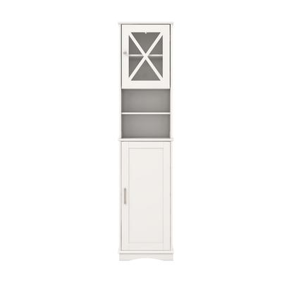 COSTWAY 170,5 cm hoher Badezimmerschrank, freistehender Hochschrank mit 5 verstellbaren Regalen, 2 Türen & Anti-Umkipp-Vorrichtung, Weiß