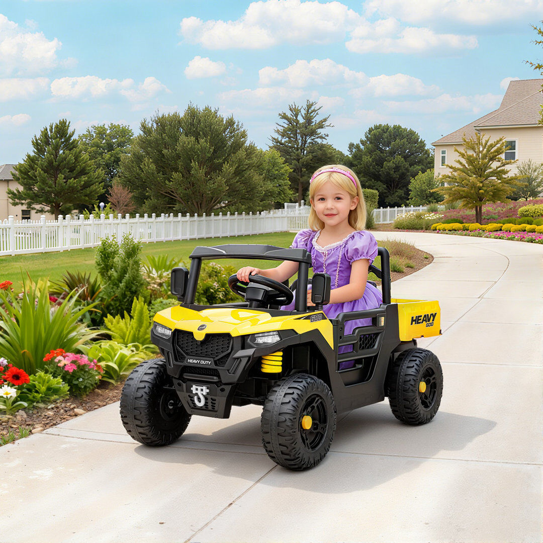 HOMCOM AIYAPLAY 12V Kids Ride on Car, Kids UTV with Electric Dump Bed Yellow