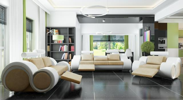 Designer Sofaset met USB-oplaadfunctie en relaxfunctie, 3/2/1 zits, Textiel