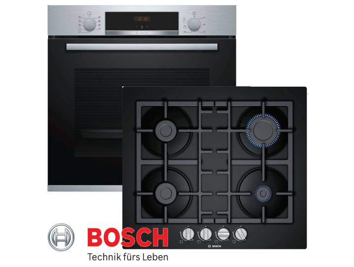 BOSCH Backofen-Set Gasherd Herdset Autark BOSCH Elektro Backofen + GAS Glas Kochfeld