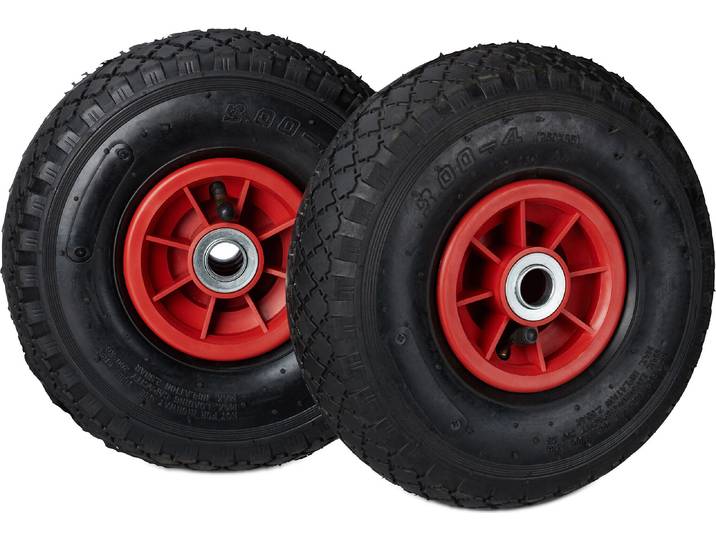 Lot de 8 roues pour diable 3.00-4\, roues de rechange\, à air\, jusqu'à 80 kg\, jante en plastique\, 260 x 85 mm\, roue à air\, noir et rouge