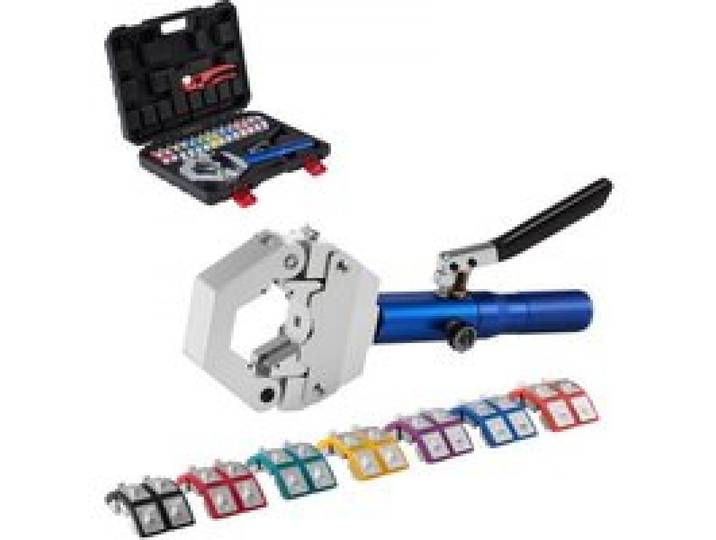 VEVOR Hydraulische Presszange, Hydra-Crimpzange, Klimaanlagen-Schlauchpresse-Set mit 7 Snap-On-Einsätzen, Schlauch-Crimpwerkzeug für Kfz- & Klimaanlagenreparaturen – inkl. Koffer