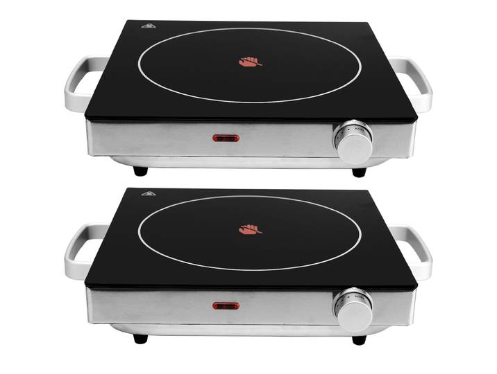 2er-Set Mobile Glaskeramik-Kochplatte mit Infrarot-Wärme, Ø 20 cm, 2.000 Watt