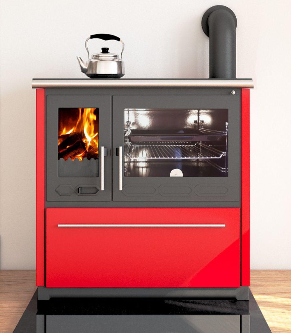 Küchenofen Holzherd Plamen 850 rot, rechte Version - 8 kW Dauerbrandherd