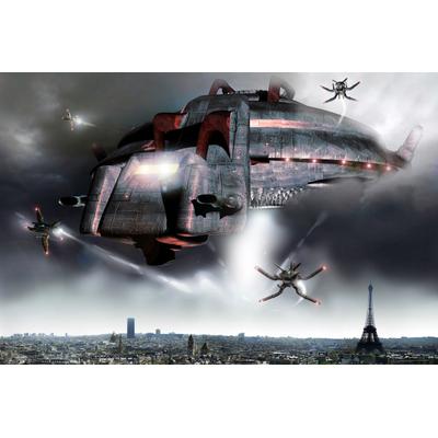 Fototapete PAPERMOON "Raumschiffe über Paris", bunt, B:3,5m L:2,6m, Vlies, Tapeten