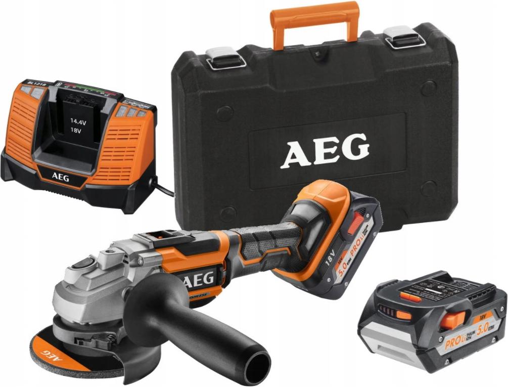 AEG BEWS 18-125BL Profi-Akku-Winkelschleifer, 125 mm Schleifscheibe, variable Geschwindigkeit, inklusive Lithium-Ionen-Akku und Ladegerät