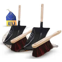2X Kehrblech Set Kehrblechgarnitur Handfeger Arenga & ELASTONBORSTEN Kehrblech Metall Schwarz lackiert Kehrblechbesen Handkehrset Kehrblechset Kehrschaufel Besen Feger und Kehrblech