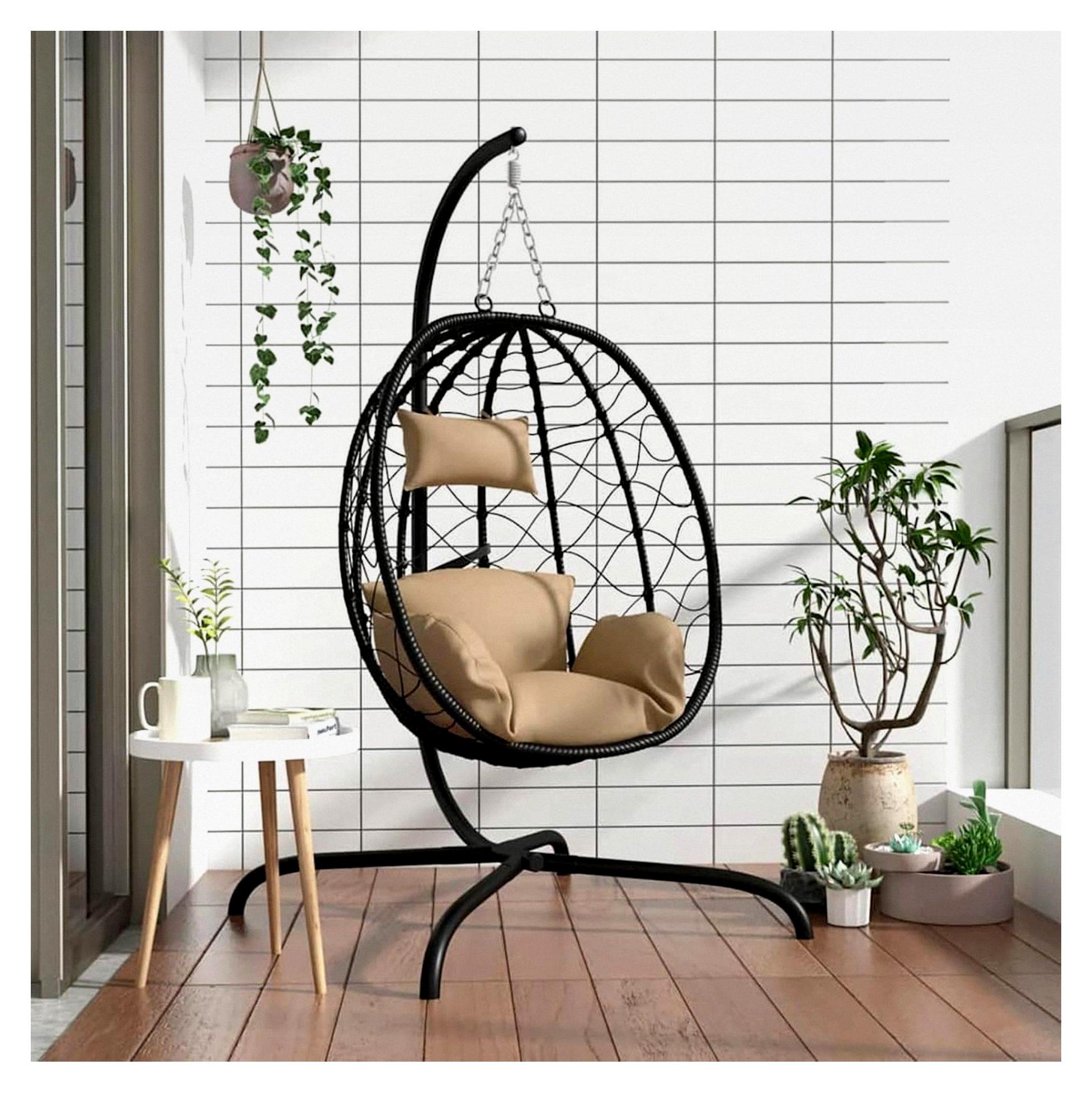 Hängesessel Garten Rattan Schwarz Taupe 106x103x195cm