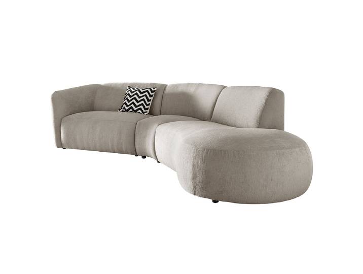 Rundecke Beige Strukturstoff Okka 276 x 72 x 183cm Ottomane davorstehend rechts Modern