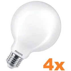 4er Set Philips E27 LED Globe G93 Lampe 7W wie 60W opalweiss mattierte Kugel mit blendfreiem warmem Licht