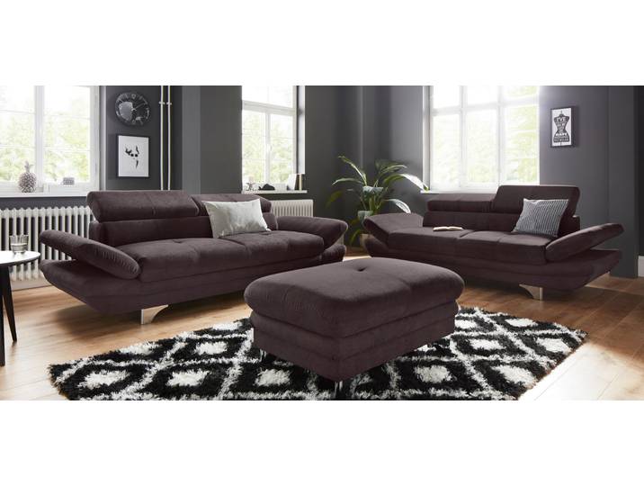 Polstergarnitur COTTA Enterprise 2,5 Sitzer + Hocker , braun (mud), B:214cm, Sitzmöbel-Sets, Set bestehend aus: 2-Sitzer mit Kopfteilverstellung & Hocker