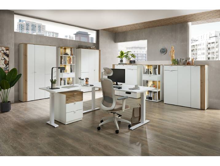 Bureau d'angle réglable en hauteur Besco 185 x 72 x 177cm Blanc/Blanc mat