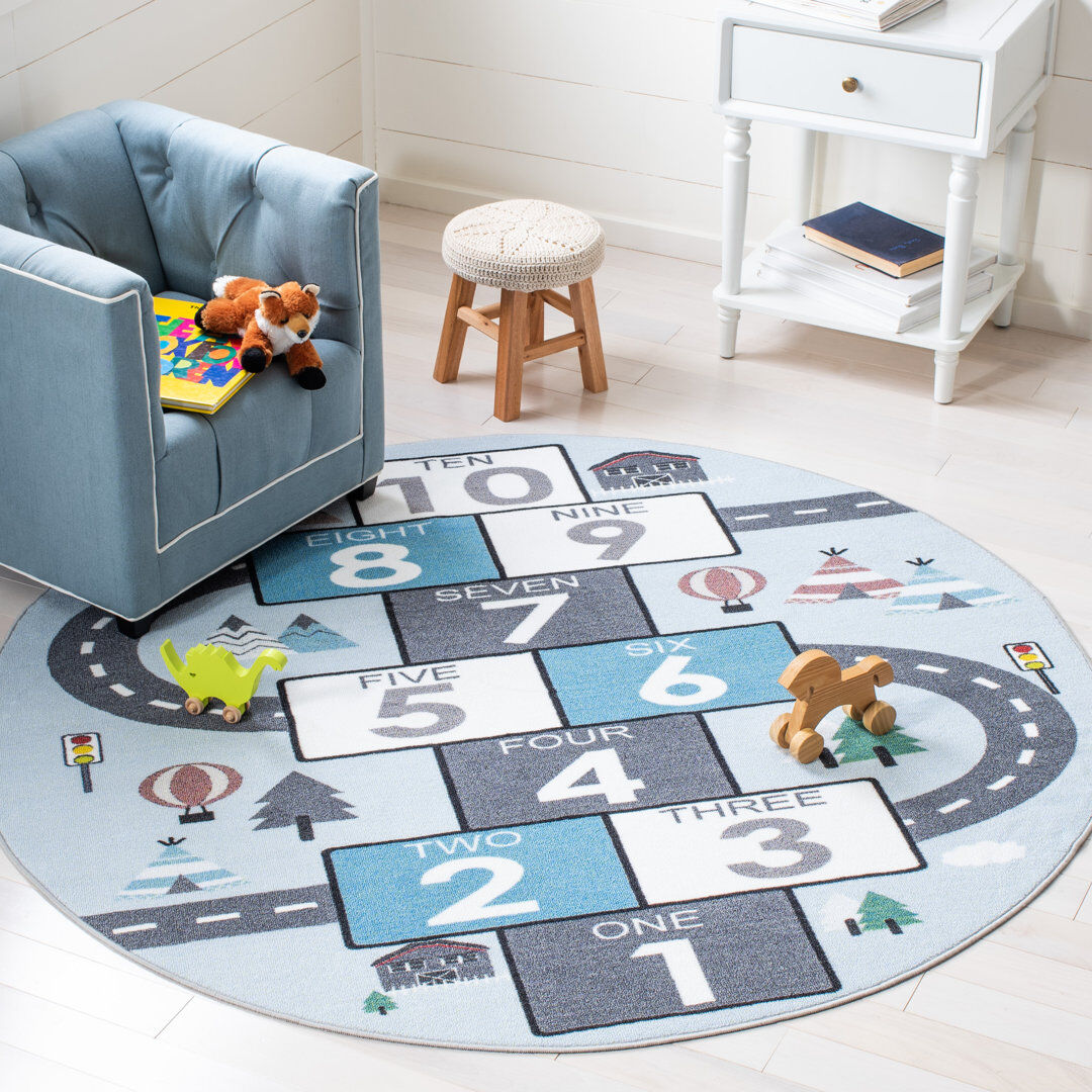17 Stories Area Rug Grey / Blue Round 152 X 152cm