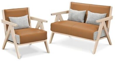 Costway 2 Pieces Living Room Furniture Set with Rubber Wood Frame-Brown