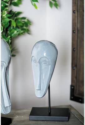 Studio 350 Grey Stoneware Eclectic Sculpture Mask 17 x 8 x 7 - 8 x 7 x 17