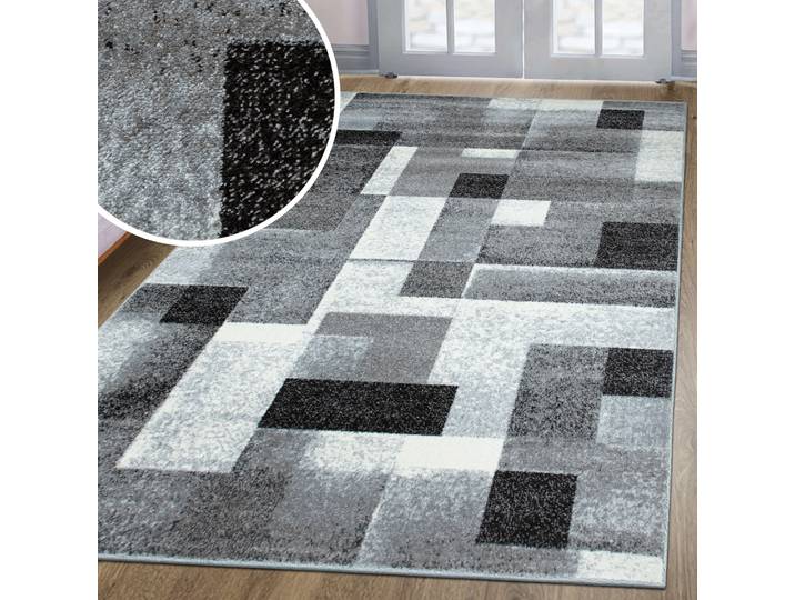 Teppich GOODPRODUCT Corine Gr. 3, grau, B:120cm H:9mm L:180cm, Obermaterial: 100% Polypropylen, Teppiche, Teppich, mit besonders weichem Flor, Kurzflor, modernes Karo-Design