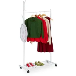 Relaxdays Weiße Garderobe mit Rollen Weiß,Schwarz