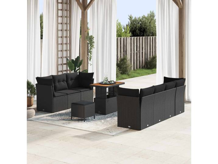 vidaXL Garten-Sofa-Set mit Kissen mit Speicher 10 pcs Schwarz