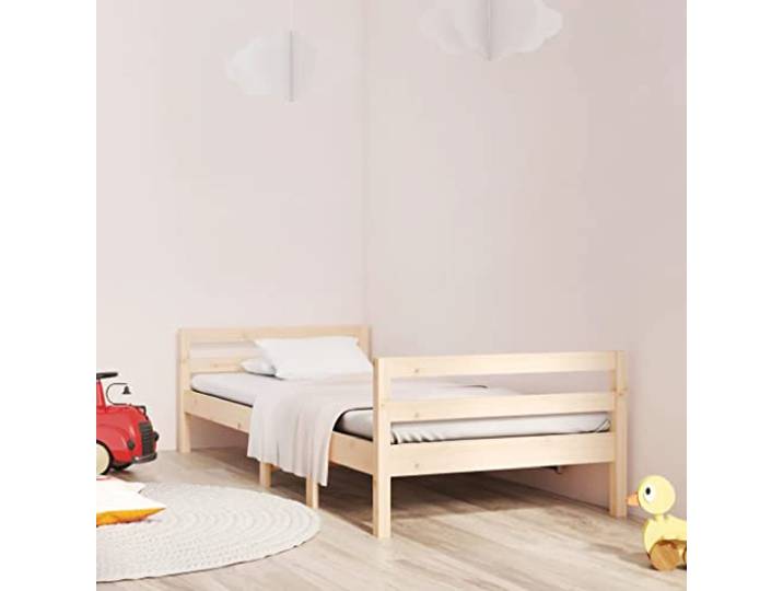 RJPLMFV Bettgestell, 90 x 200 cm, massives Kiefernholz Ohne Matratze, inklusive Lattenrost, klassisches Kopfteil - robust und stabil