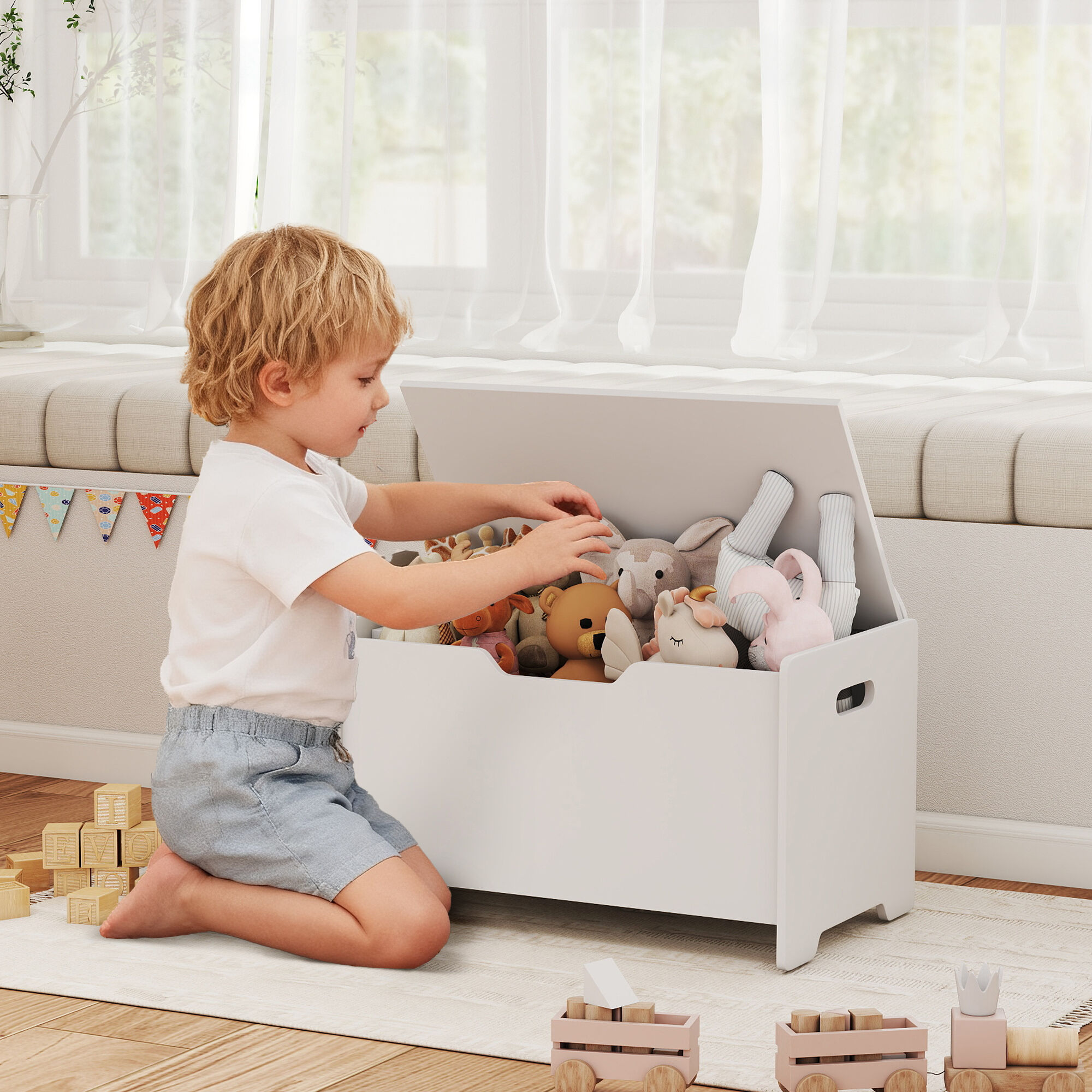 Altro Baule Portagiochi In Legno A Forma Di Orso E Capacità 20 Kg 60x38x48 Cm, Bianco