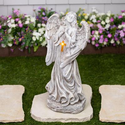 Northlight "LED Solar Lighted Angel with Cross Garden Statue - 19"""