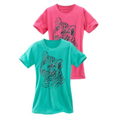 Nachthemd VIVANCE, Mädchen, Gr. 110/116, N-Gr, bunt (mint, pink), Jersey, Obermaterial: 100% Baumwolle, bedruckt, Basic, bequem kniefrei, Rundhals, abgesteppte Kante, Kleider Nachthemd, mit Raubtierdruck, aus Baumwoll-Jersey