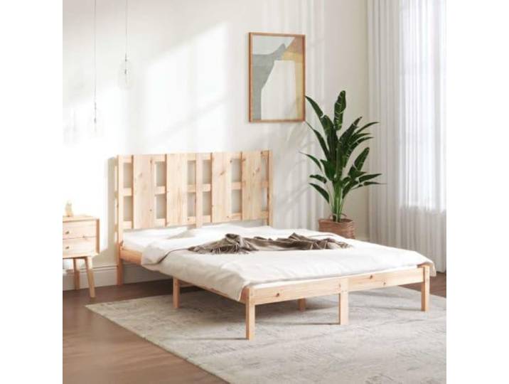 KGHFDVB Bett 195,5 x 140,5 x 100 cm Natur 135 x 190 Massives Kiefernholz, Sperrholzlatten, inkl. Kopfteil, für Matratze 135 x 190 cm, fürs Schlafzimmer