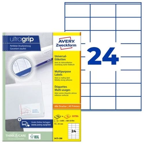 AVERY Zweckform 5.280 Etiketten 3475-200 weiß 70,0 x 36,0 mm
