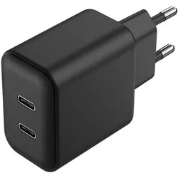 2GO Netz-Ladegerät 100V-240V 2x USB Type C 3000mA schwarz (45 W, 2 Ports), USB Ladegerät, Schwarz