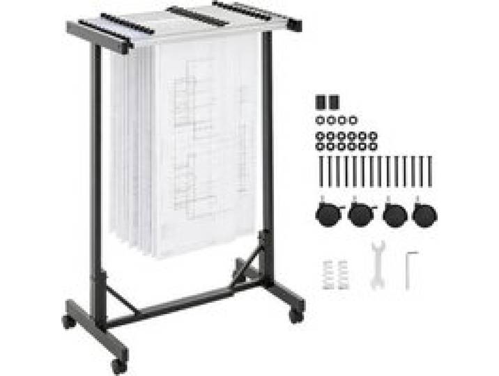 VEVOR Support Mobile pour Plans, Rack Réglable pour Rangement de Affiches, avec 12 Pinces 762 mm en Aluminium et Roulettes, Présentoir en Acier, Stockage de Cartes, Plans d'Ingénierie, Grands Dessins