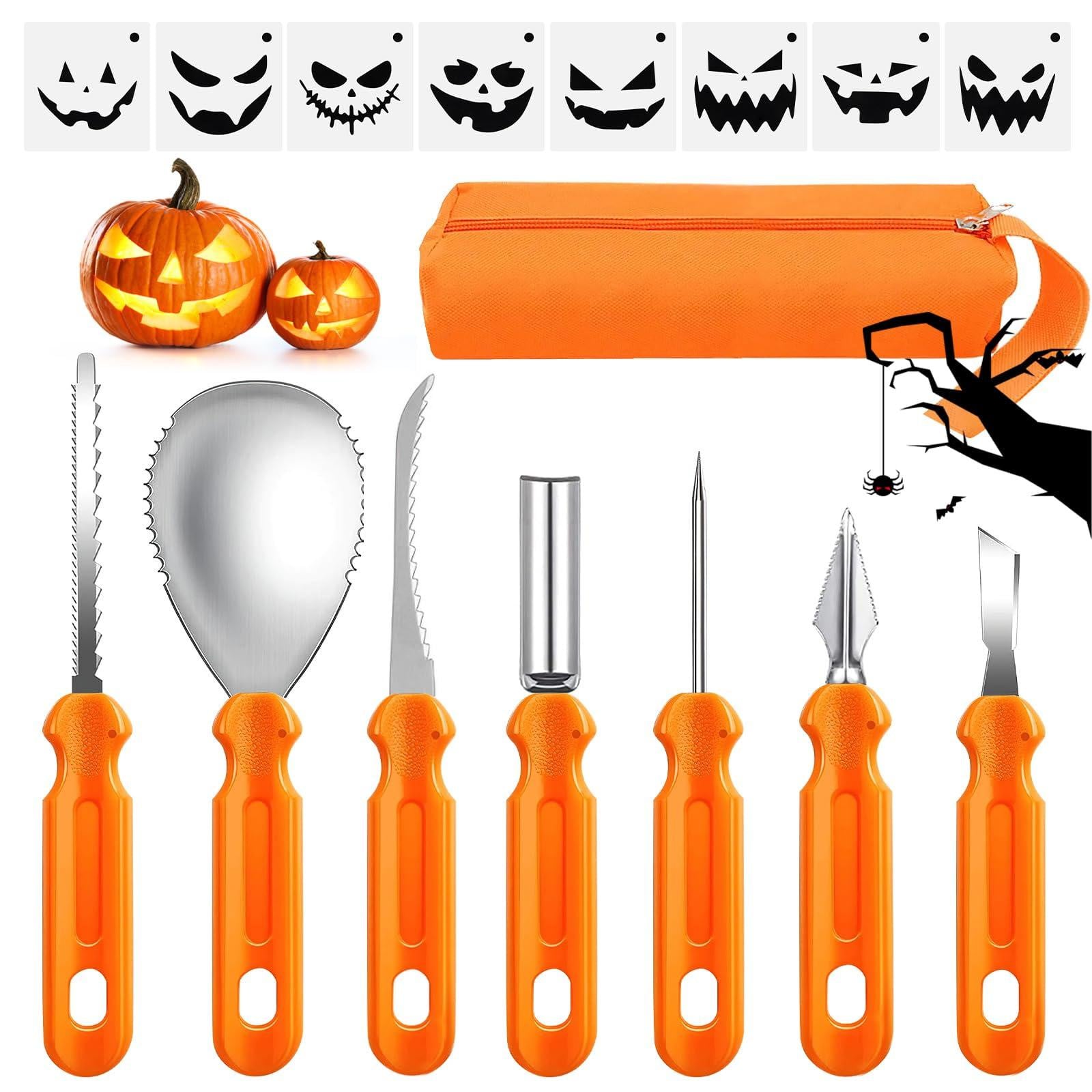 Dripio Halloween pompoensnijset met 7 onderdelen en 8 sjablonen van roestvrij staal