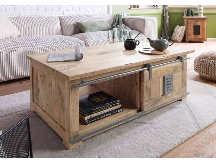 Couchtisch Mango 120x70x45 whitewash lackiert RAILWAY #3007