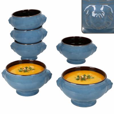 6x Löwenkopf Suppentassen 400ml blau Keramik Suppenschalen Terrine Eintopf