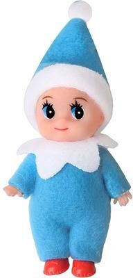 Inspired Living Naughty Felt Christmas Elf Doll Ornament Mini Shelf Elf Decoration & Stocking Stuffer blue