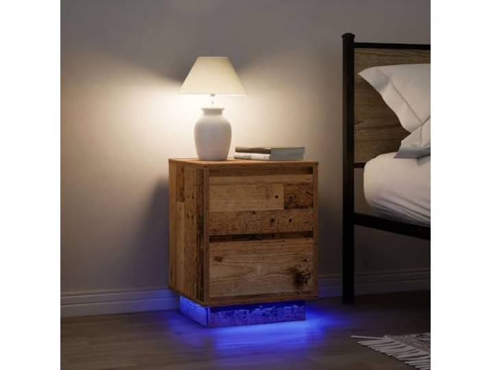 HEFZGDB Nachttische mit LED-Beleuchtung 2 Stück Altholz-Optik 38x34x50 cm RGB Beleuchtung Stauraum