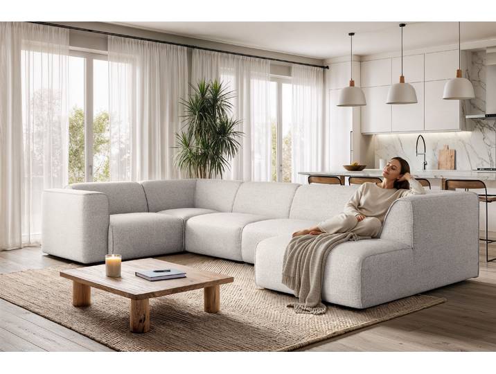 Wohnlandschaft GOODPRODUCT Merid U-Form, B: 367 cm , grau (hellgrau), B:367cm H:70cm T:206cm, 100% Polyester, Sofas, Wohnlandschaft, jederzeit durch Module erweiterbar