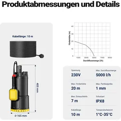 Wiltec, Wasserpumpe, Tauchpumpe 850W Schwimmerschalter Brunnenpumpe Pumpe Tiefbrunnenpumpe (Hauswasserpumpe, Klarwasserpumpe, Regenfasspumpe)