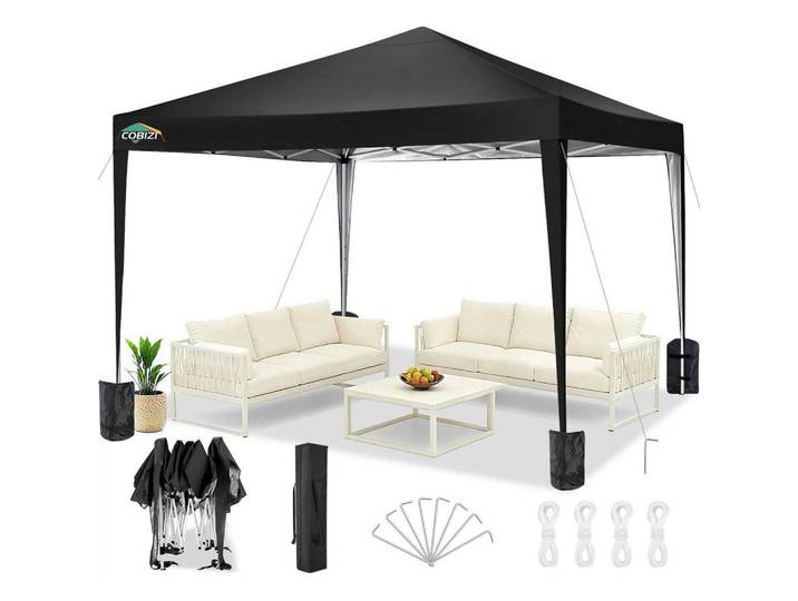 Faltpavillon 3x3m Wasserdicht UV-Schutz Schwarz, 300x260x300 cm, Sonnenschutz, Pavillons