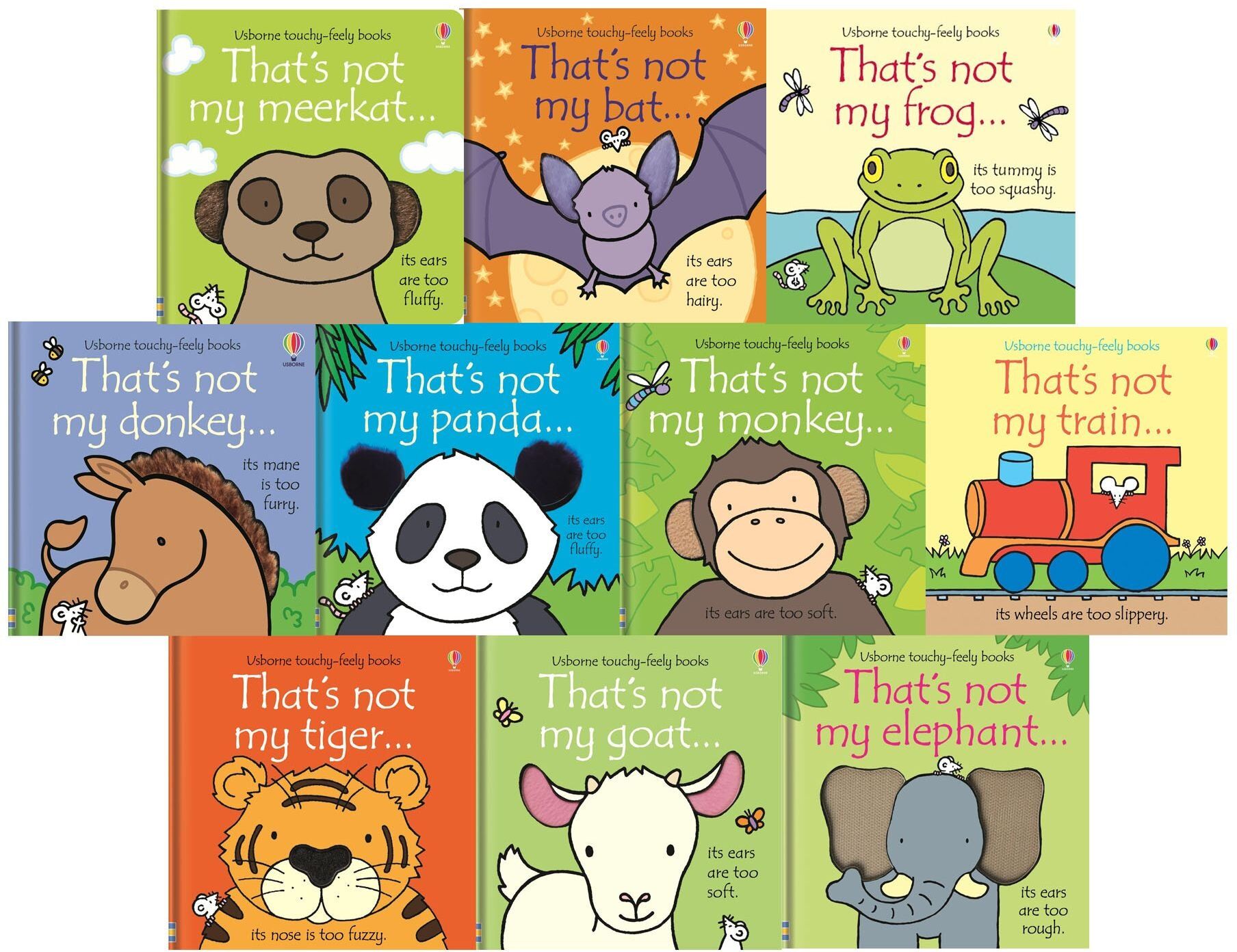 Usborne That’s Not My Toddlers 10 Books Collection Set – Frog, Panda, Monkey, Donkey, Train, Bat, Elephant, Goat, Tiger & Meerkat   Touchy-Feely Baby