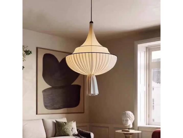 W ​ Lustre en tissu décoratif, style japonais Wabi Sabi, lampe suspendue rétro en tissu, éclairage romantique pour salon, salle à manger, chambre à coucher