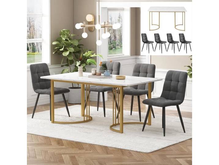 Table à Manger avec 4 Chaises Ensemble Cuisine de Table avec Pieds de Chaise Réglables Gris