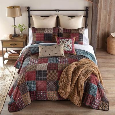 American Heritage Textiles Appalachia Plaid Patchwork Mini Quilt Set Multi Warm, King, Multi Warm