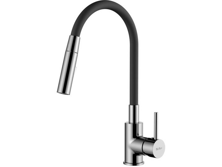 Mitigeur cuisine à mémoire de forme, 2 types de jet avec douchette exractible, courbe en silicone noir (SIKOBSLPRO290C2F)