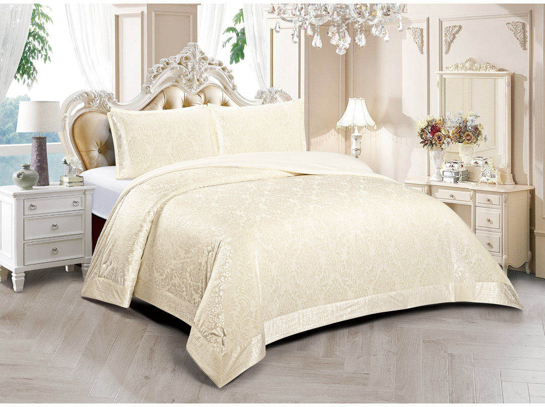 Household Furnishing Damask Bedspread with Pillow Shams Cream Double Bedspread + 2 Standard Shams