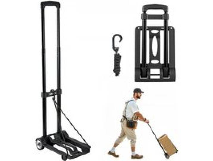 VEVOR Diable Pliant 2 Roues, Chariot à Bagages Pliable, Capacité de Charge 49,9 kg, avec 1 Corde Élastique, Chariot Utilitaire à Plateforme pour Déménagement, Manutention, à l'Aéroport, Bureau, Noir