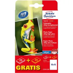 Avery Foto-Papier (200 g/m2, A6, 40 Stk.), Fotopapier, Weiss