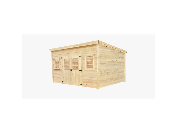 Abri Madriers bois massif / 28 mm / surface extérieur 12,08 m2 /Toit monopente / Toiture plaques polycarbonate double peau