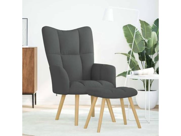 Fußsessel Dunkelgrau mit Polyestergewebe Rahmen Dunkelgrau, Polyestergewebe, Holz und Metall, Armlehnen, dicke Sitzfläche, universelle Fußstütze, Wohnzimmer, Esszimmer