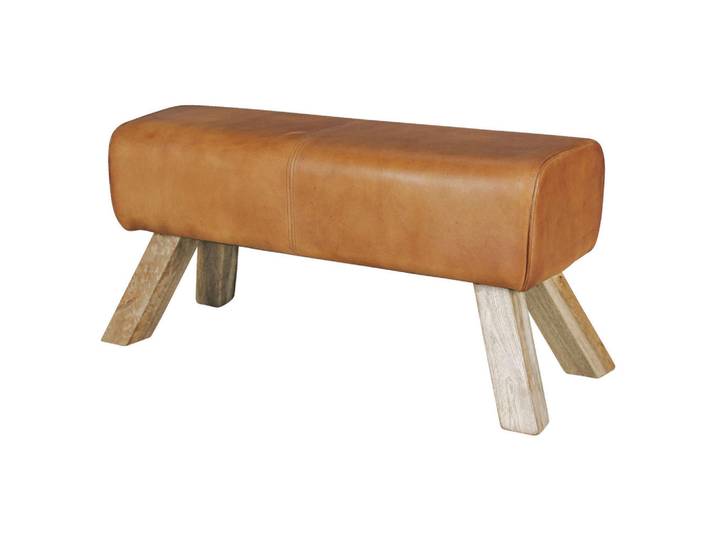 Mid.you Hocker, Braun, Holz, Echtleder, Ziegenleder, Mangoholz, massiv, rechteckig, 90x43x30 cm, Wohnzimmer, Sessel, Hocker, Sitzhocker