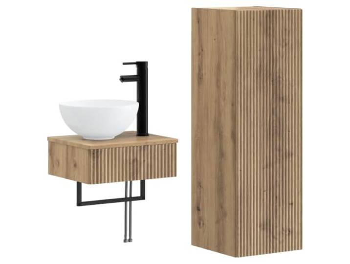 Badezimmermöbel-Set, 2-teilig, Eiche handgefertigt, Wandschrank mit Holztechnik, reversible Türen, Wandmontage, Innenbereich, 2 Einlegeböden